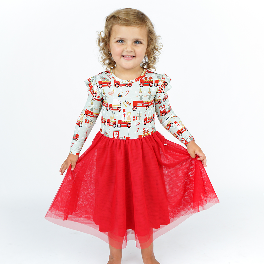 Christmas Train Tulle Bamboo Twirl Dress