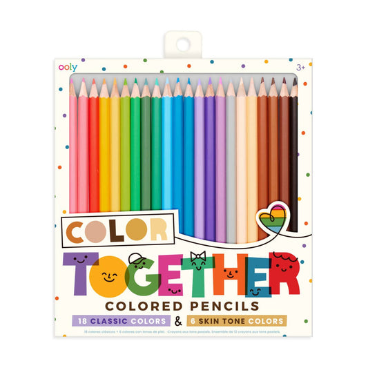 set of 24 colored pencils, 18 classic colors and 6 skin tone colors