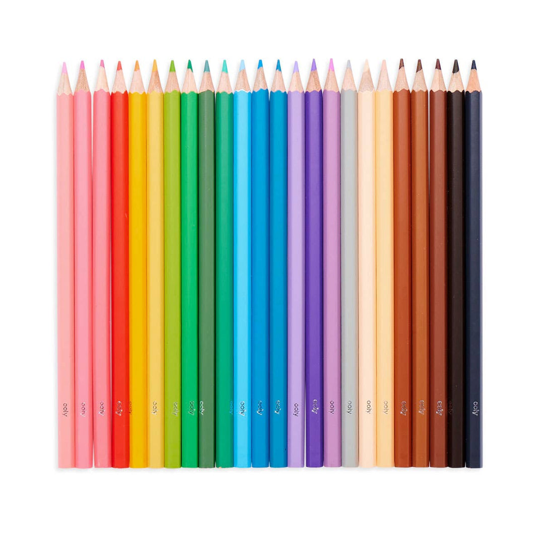 set of 24 colored pencils, 18 classic colors and 6 skin tone colors