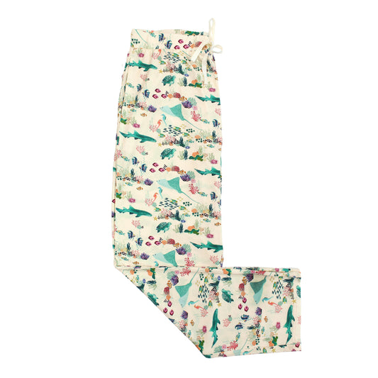 Emerson and Friends Coral Reef Bamboo Relaxed Lounge Pajama Pants, featuring a serene ocean-inspired print with sea turtles, sharks, coral, and tropical fish on ultra-soft bamboo fabric for breathable all-day comfort.
