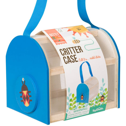 blue and wood critter case to hold bugs