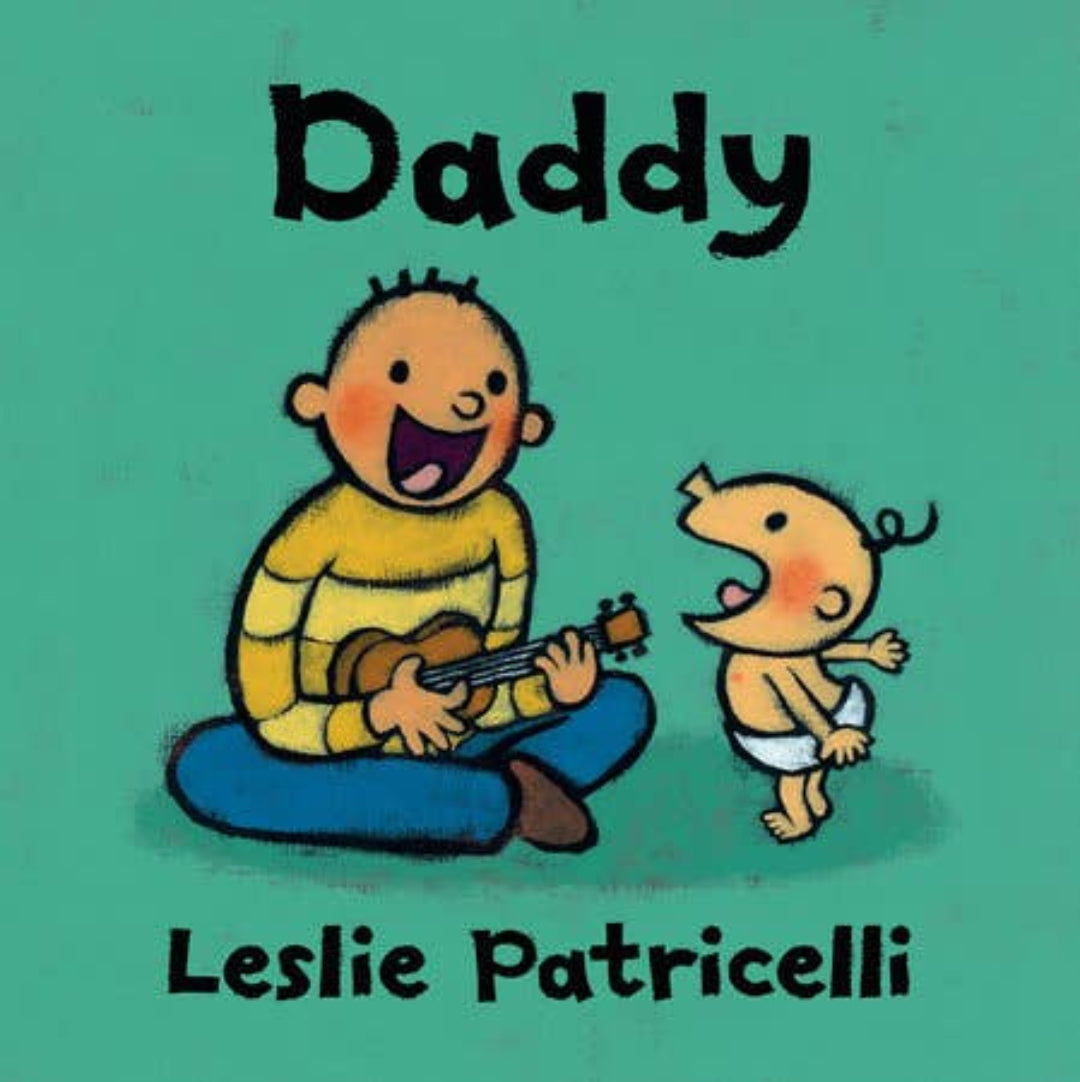 board book with a dad and baby on the cover and dad is playing music