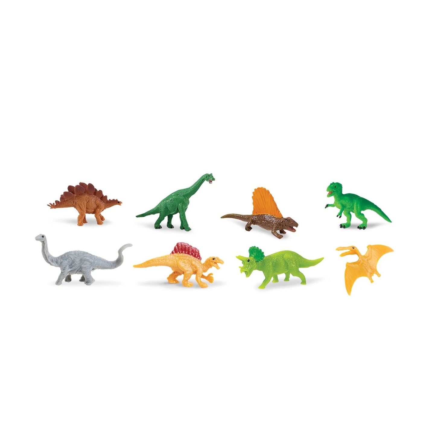 Set of colorful dinosaur figurines on a white background