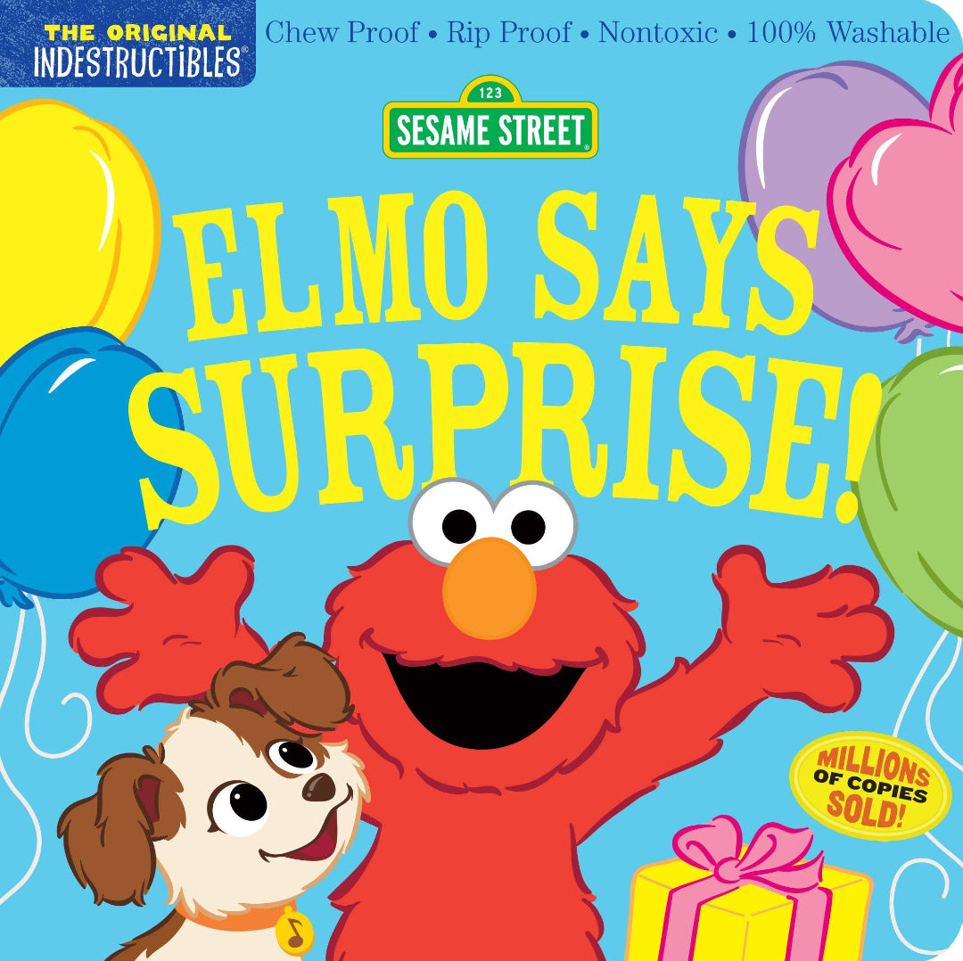elmo and his friends at a suprise birthday