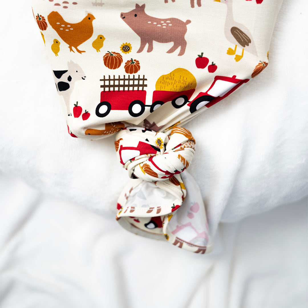 Farm Friends Bamboo Swaddle Knotted Gown and Hat Newborn Baby Gift Set