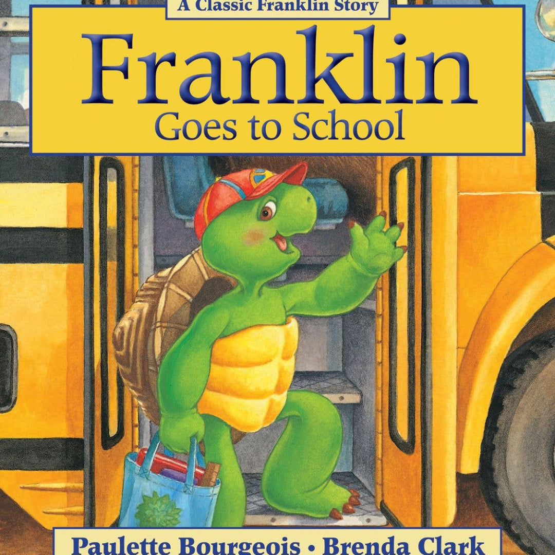 Franklin the turtle getting on the school bus to go to school