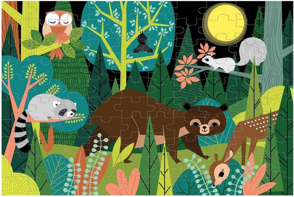 Children's puzzle with forest animals in a colorful setting