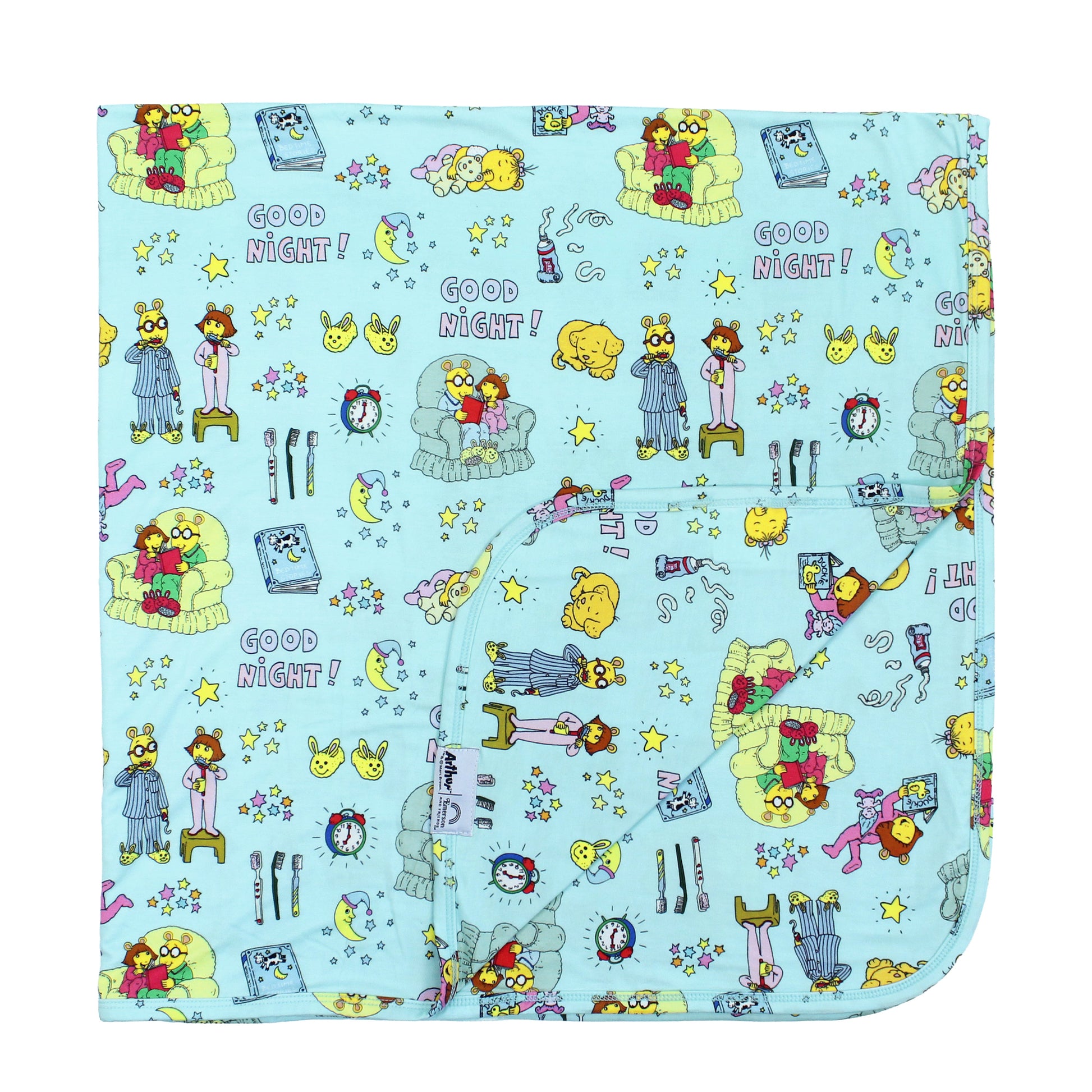 Emerson and Friends Good Night Arthur™ Luxury Bamboo Baby Blanket, featuring a soft bedtime-themed print with Arthur and friends, made from ultra-gentle and breathable bamboo fabric for cozy snuggles and restful sleep.