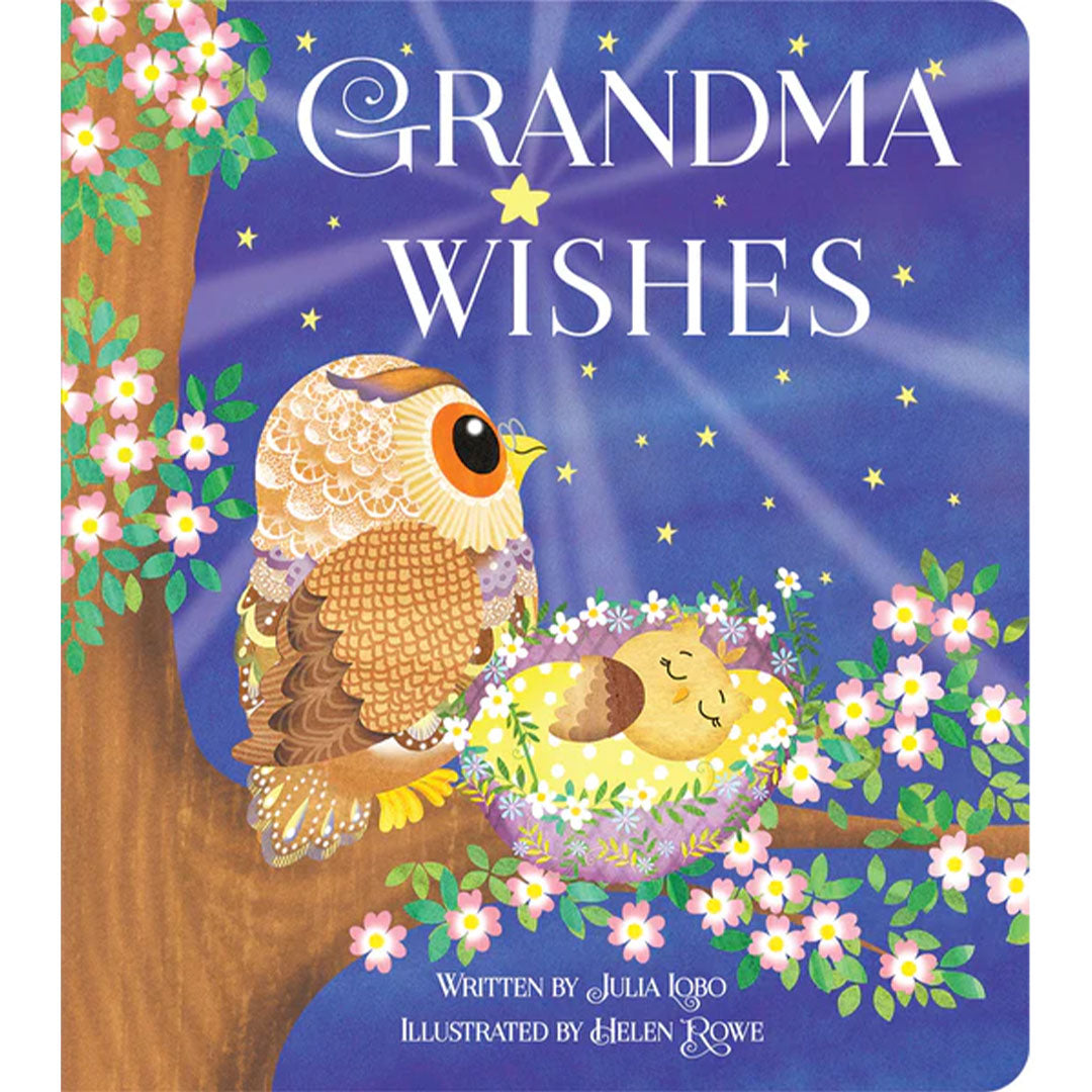 grandma owl and granddaughter owl in a tree with flowers book cover