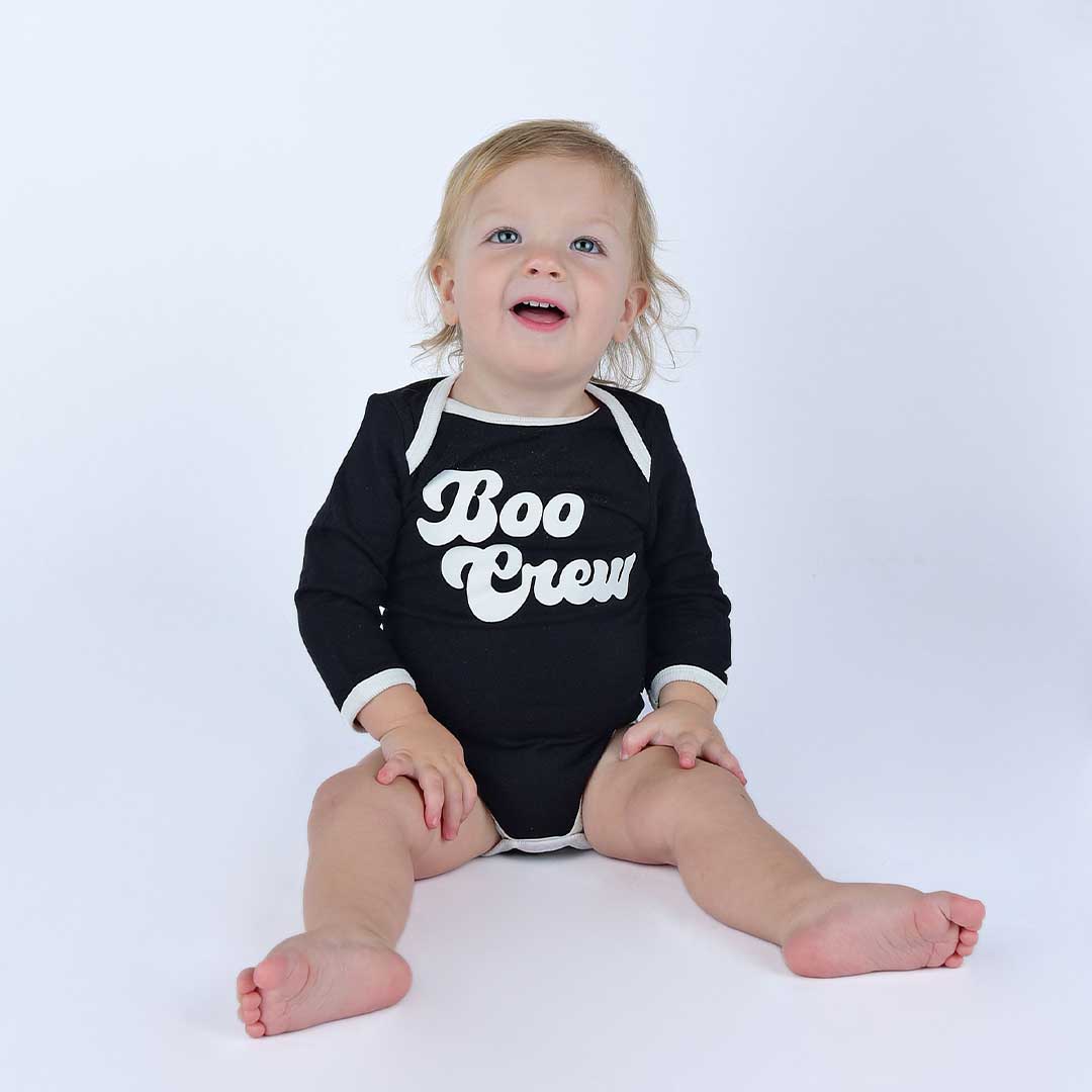 Boo Crew Halloween Long Sleeve Viscose Bamboo Terry Ringer Baby Onesie