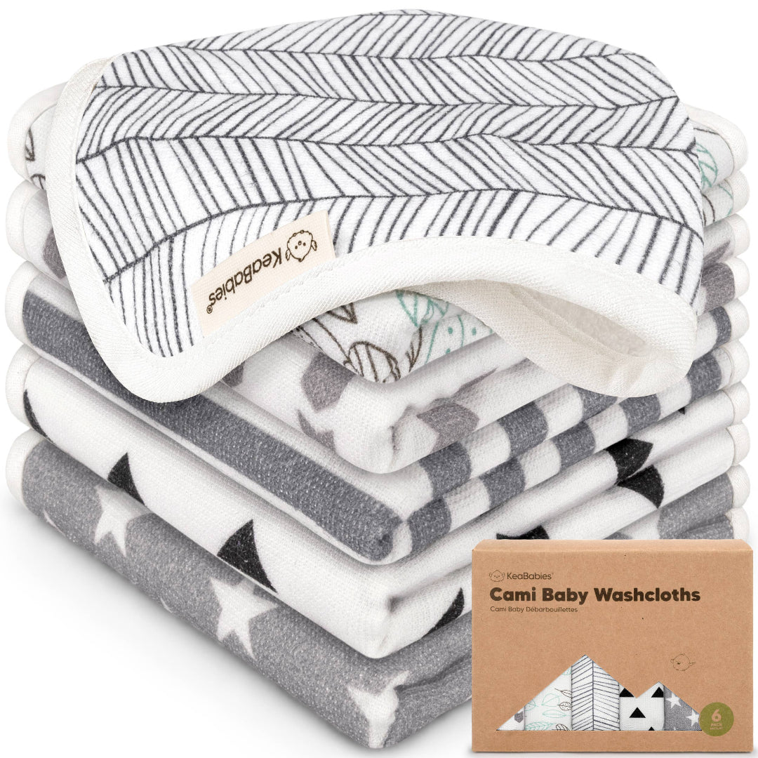 pack of 6 gray and white baby washcloths