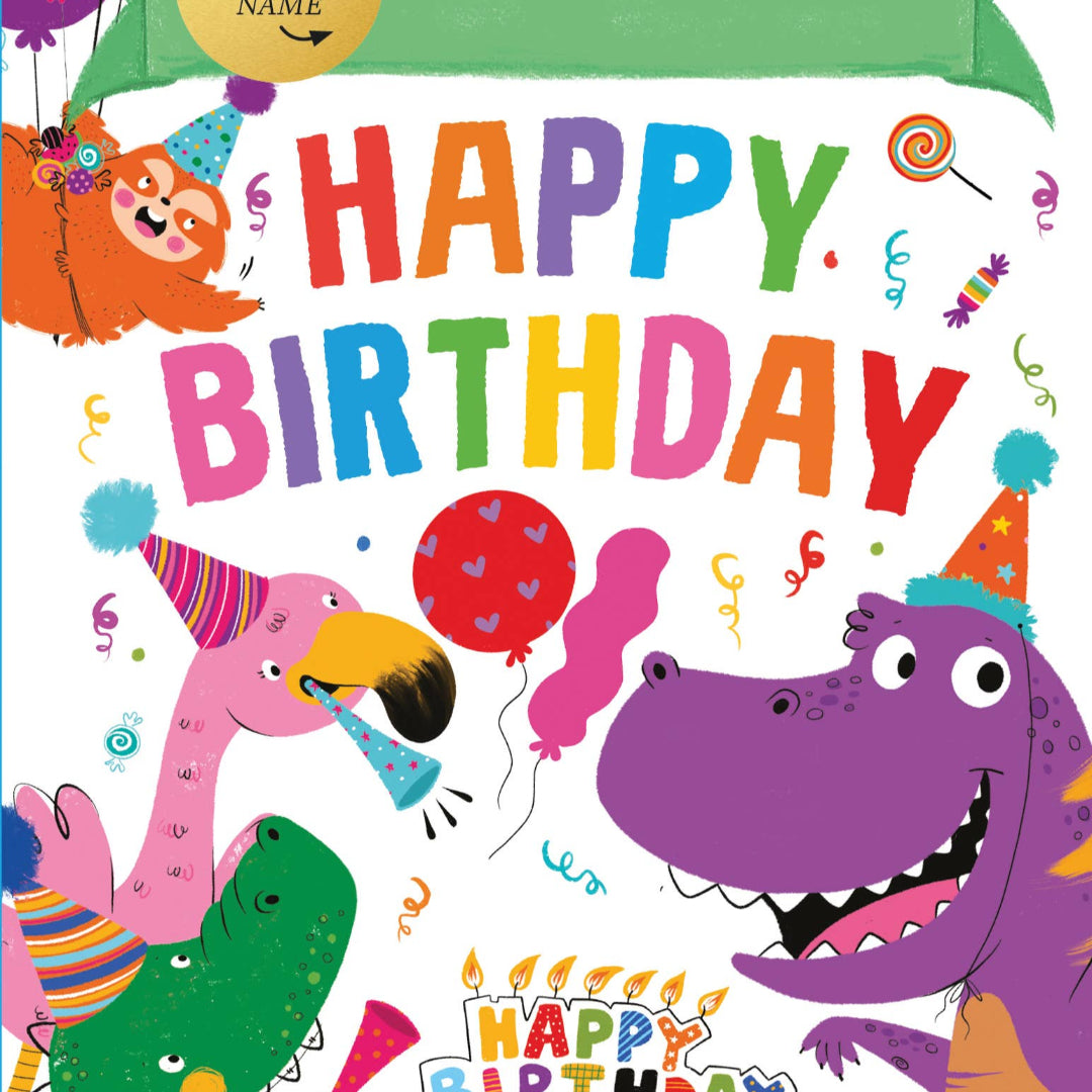 a customizable birthday book with animals on the cover