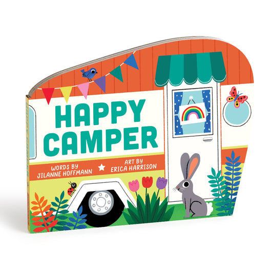 a book called happy camper thats shaped like a camper van