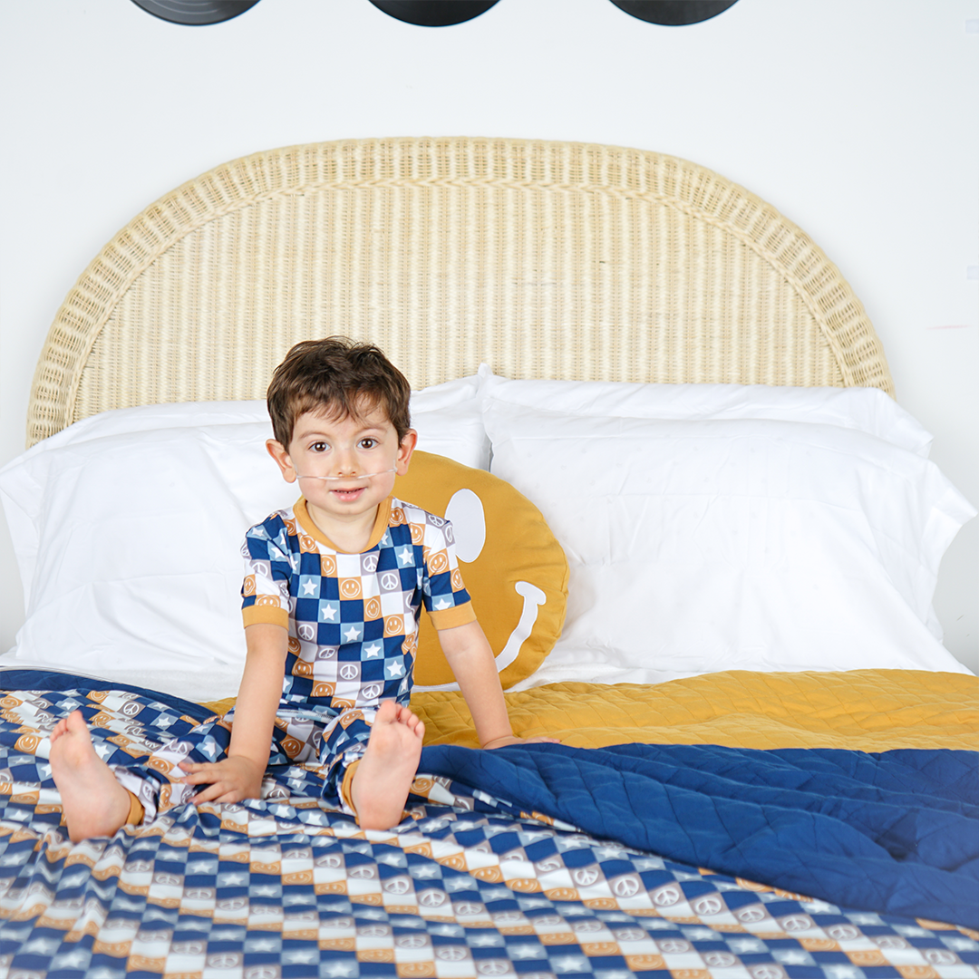 Happy Daze Blue Short Sleeve Bamboo Kids Pajama Pants Set