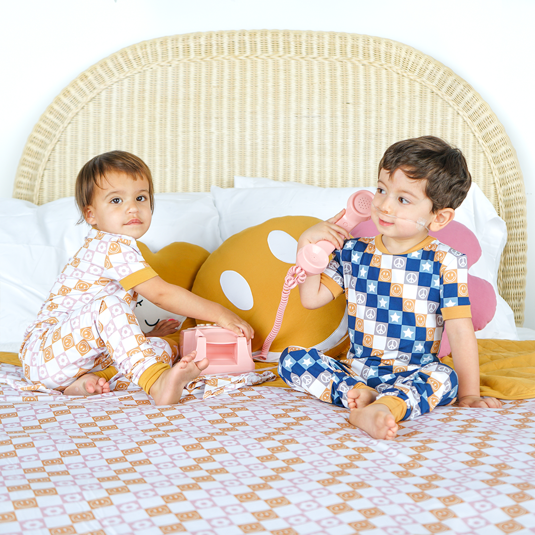 Happy Daze Pink Short Sleeve Bamboo Kids Pajama Pants Set