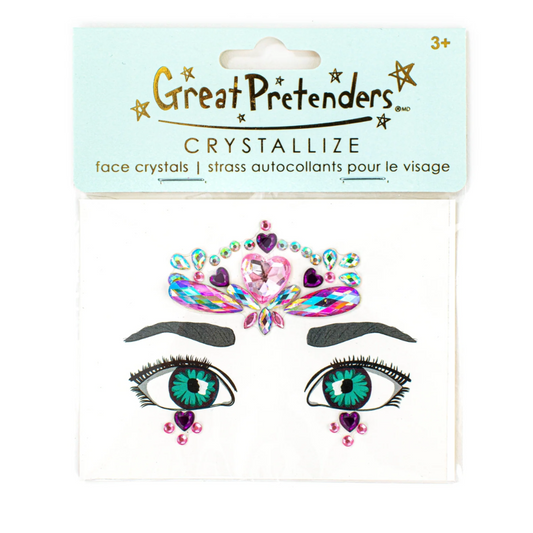crystal face stickers that are pinks and purples and have heart shaped crystals