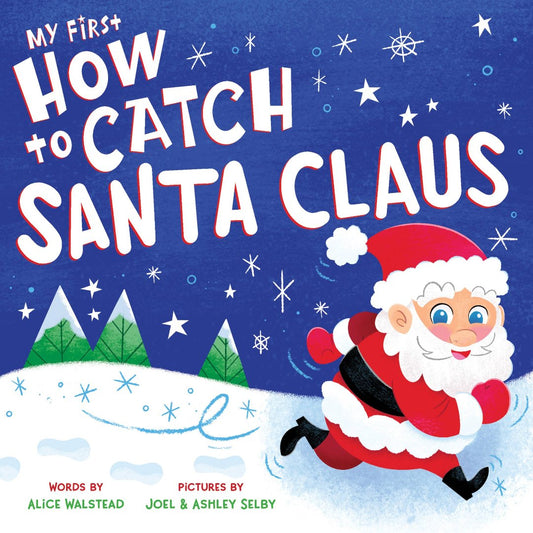 board book with image of santa running across the snow on the front
