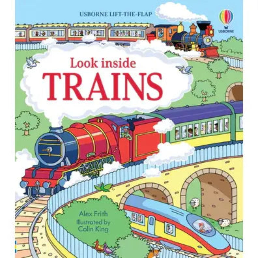 a book thats called look inside trains and it has several trains on the front cover
