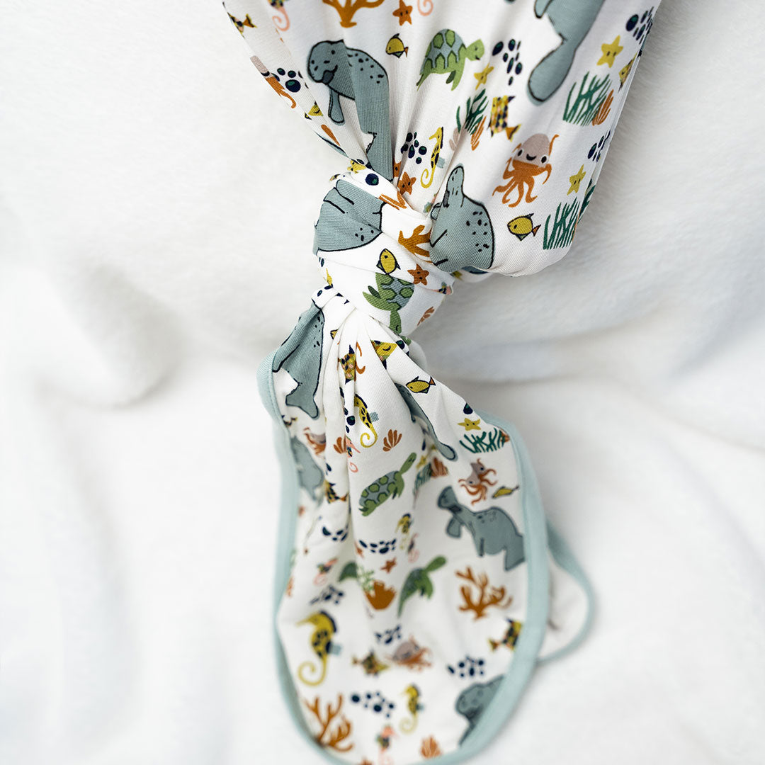 Manatee Bamboo Swaddle Knotted Gown and Hat Newborn Baby Gift Set
