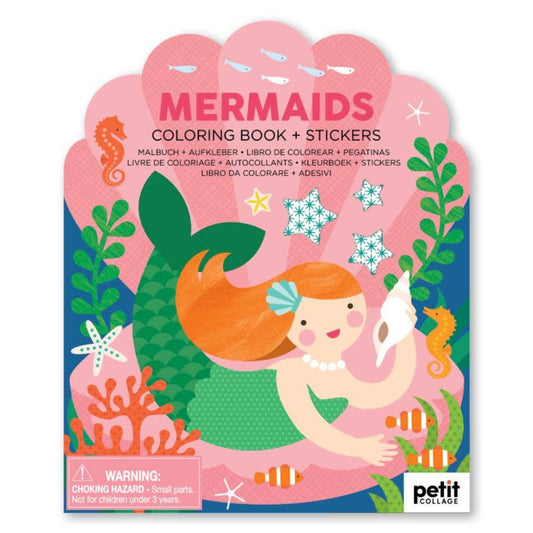 pink sticker and coloring book with a mermaid on the front