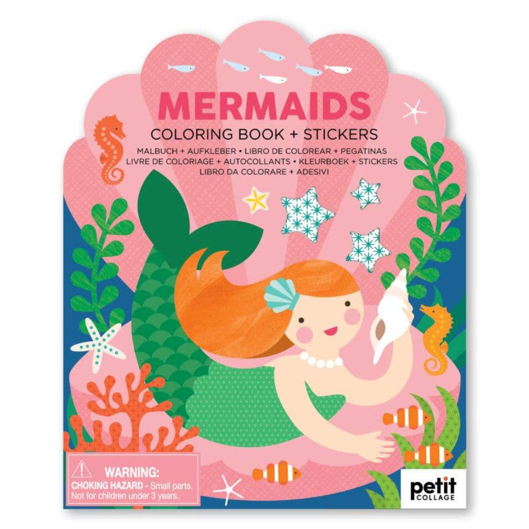 pink sticker and coloring book with a mermaid on the front