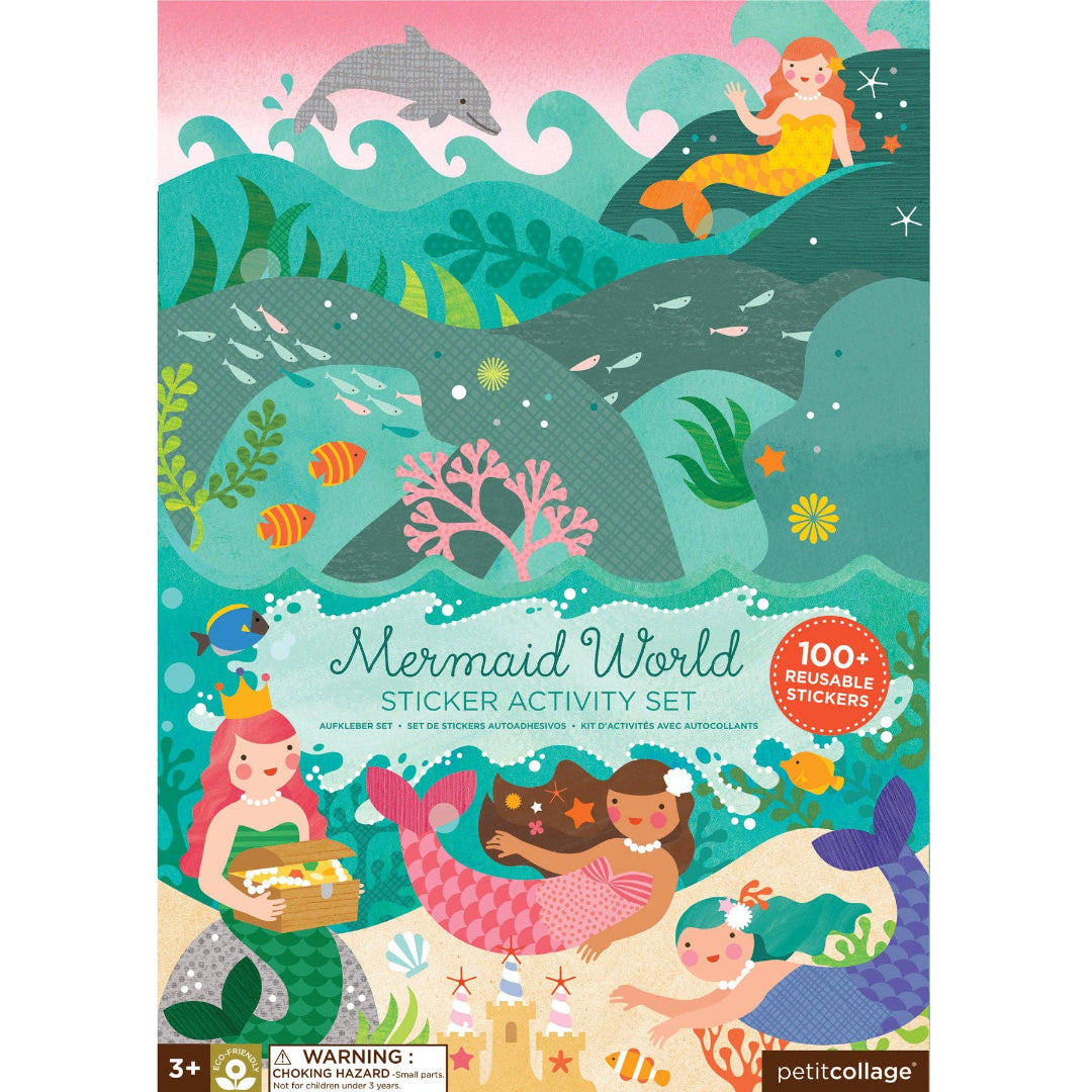 mermaid themed sticker activity book with over 100 reusable stickers included