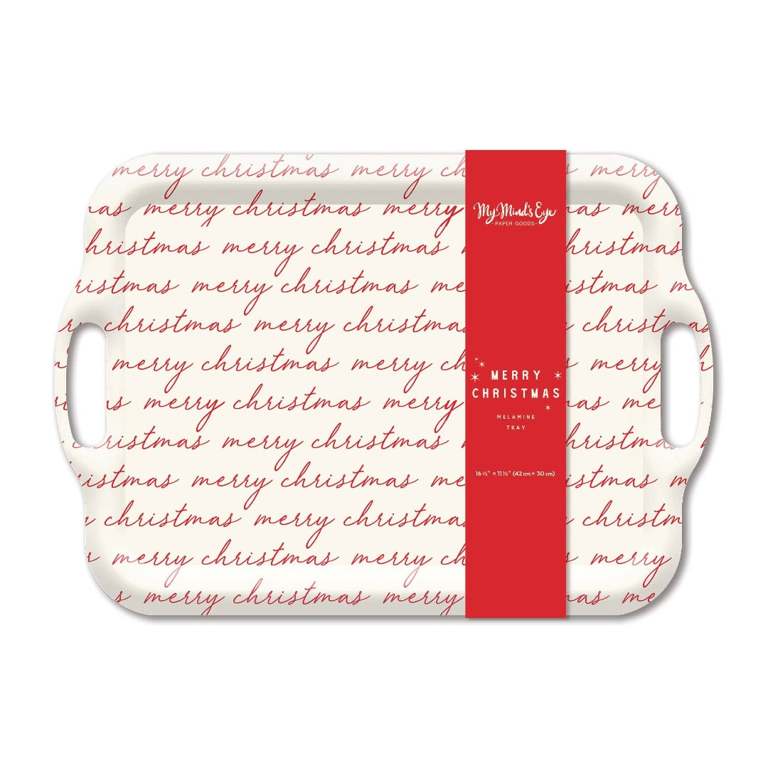 Merry Christmas Script Holiday Melamine Tray