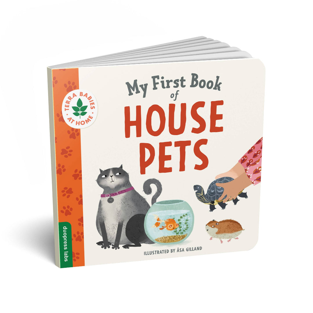 my first book of house pets board book with a cat, fish, turtle and hamster on the cover