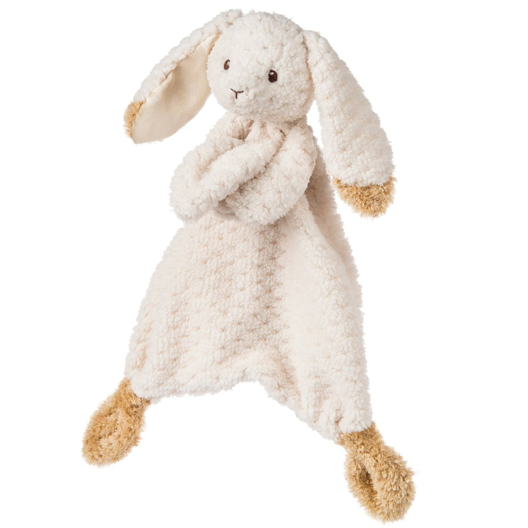 oatmeal colored bunny lovey with brown feet and ears