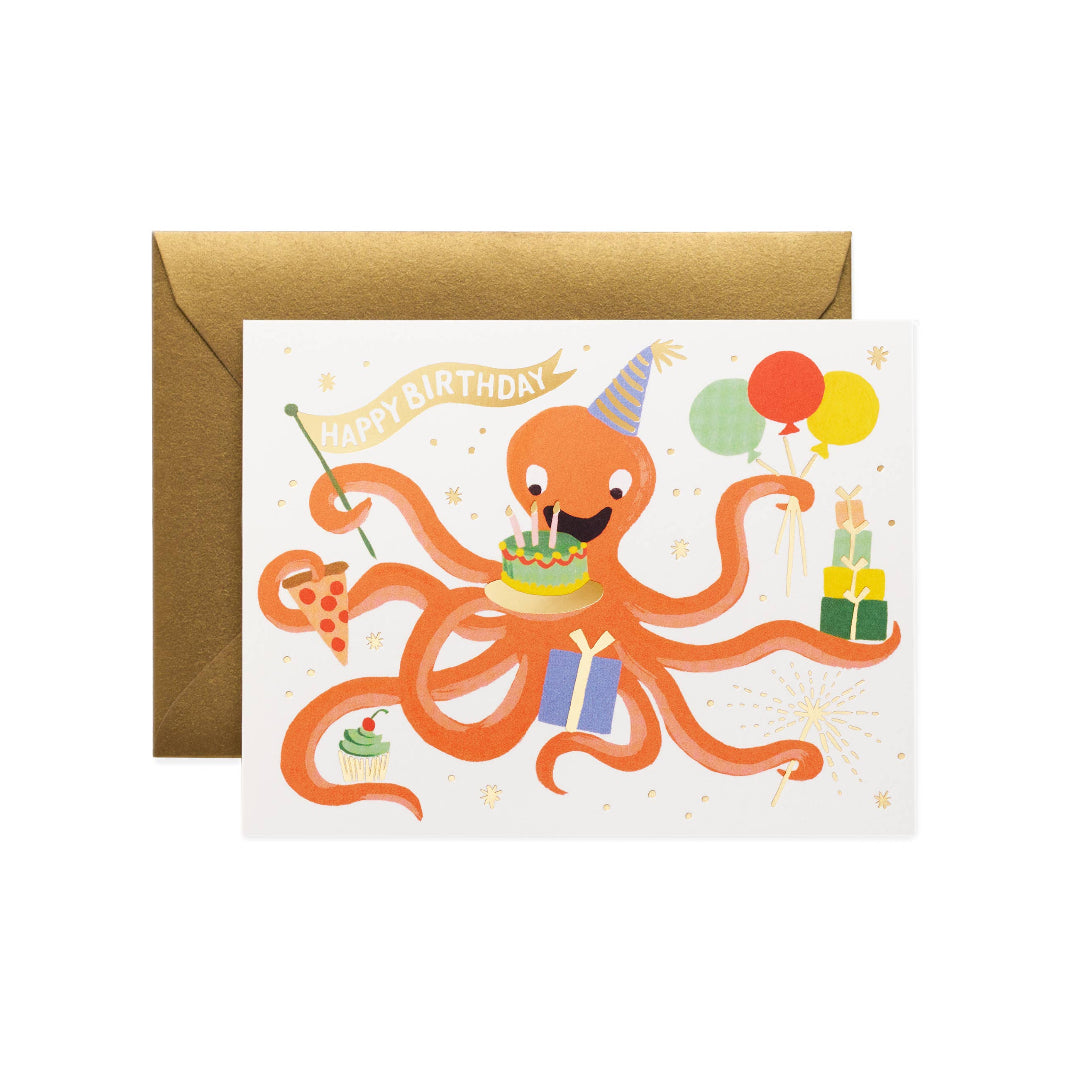 orange octopus birthday card