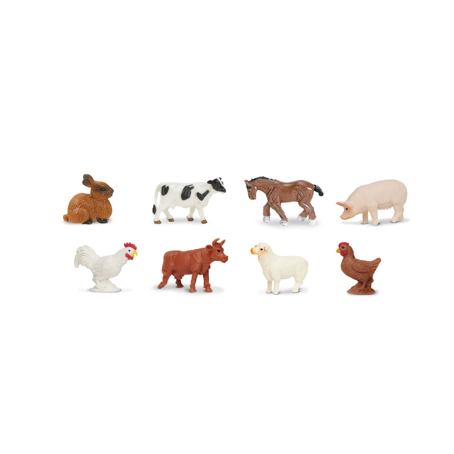 Set of toy farm animals on a white background