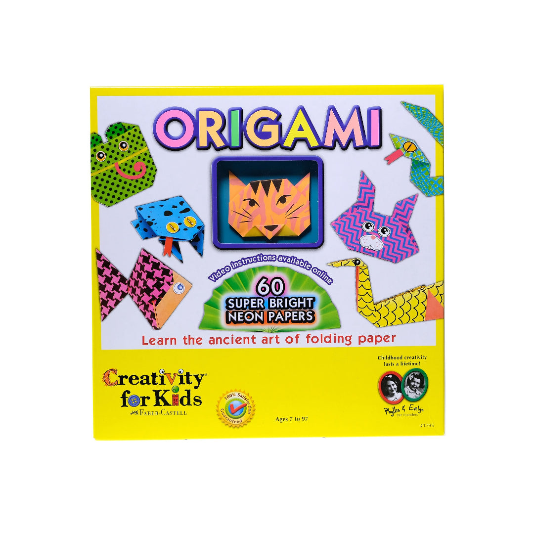 Origami kit for kids with colorful packaging featuring folding paper and instructions.