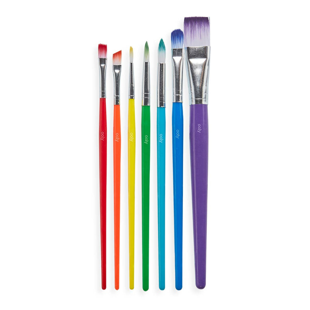 set of 7 rainbow colored paint brushes