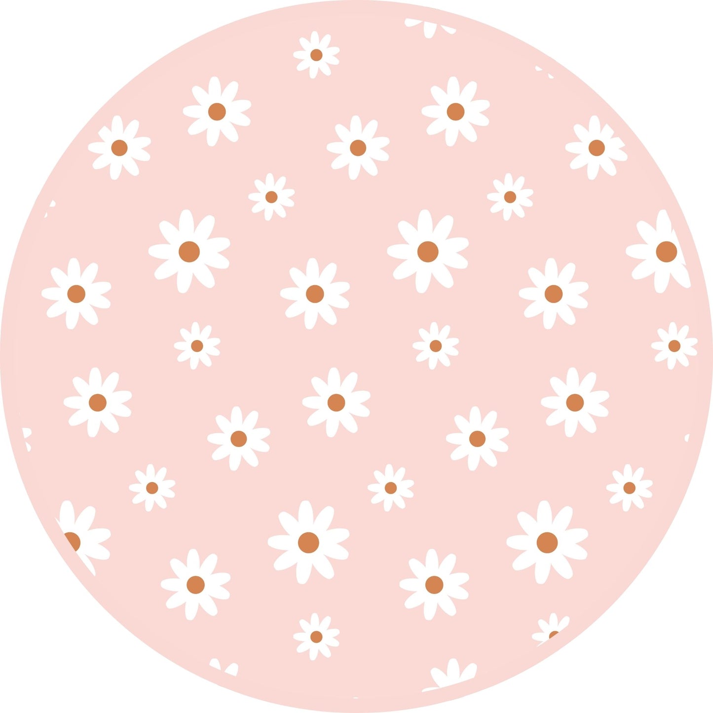 Pattern of white daisies with brown centers on a pink background