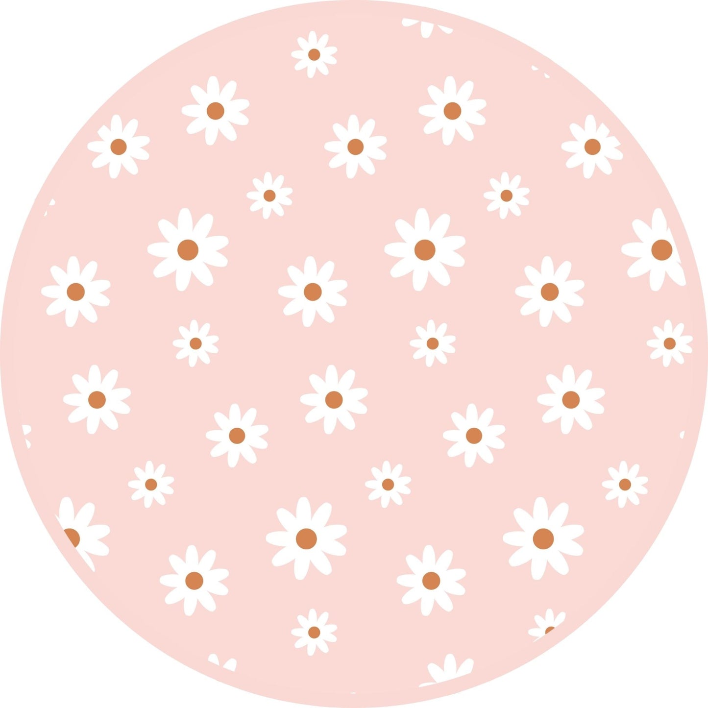 Pattern of white daisies with brown centers on a pink background
