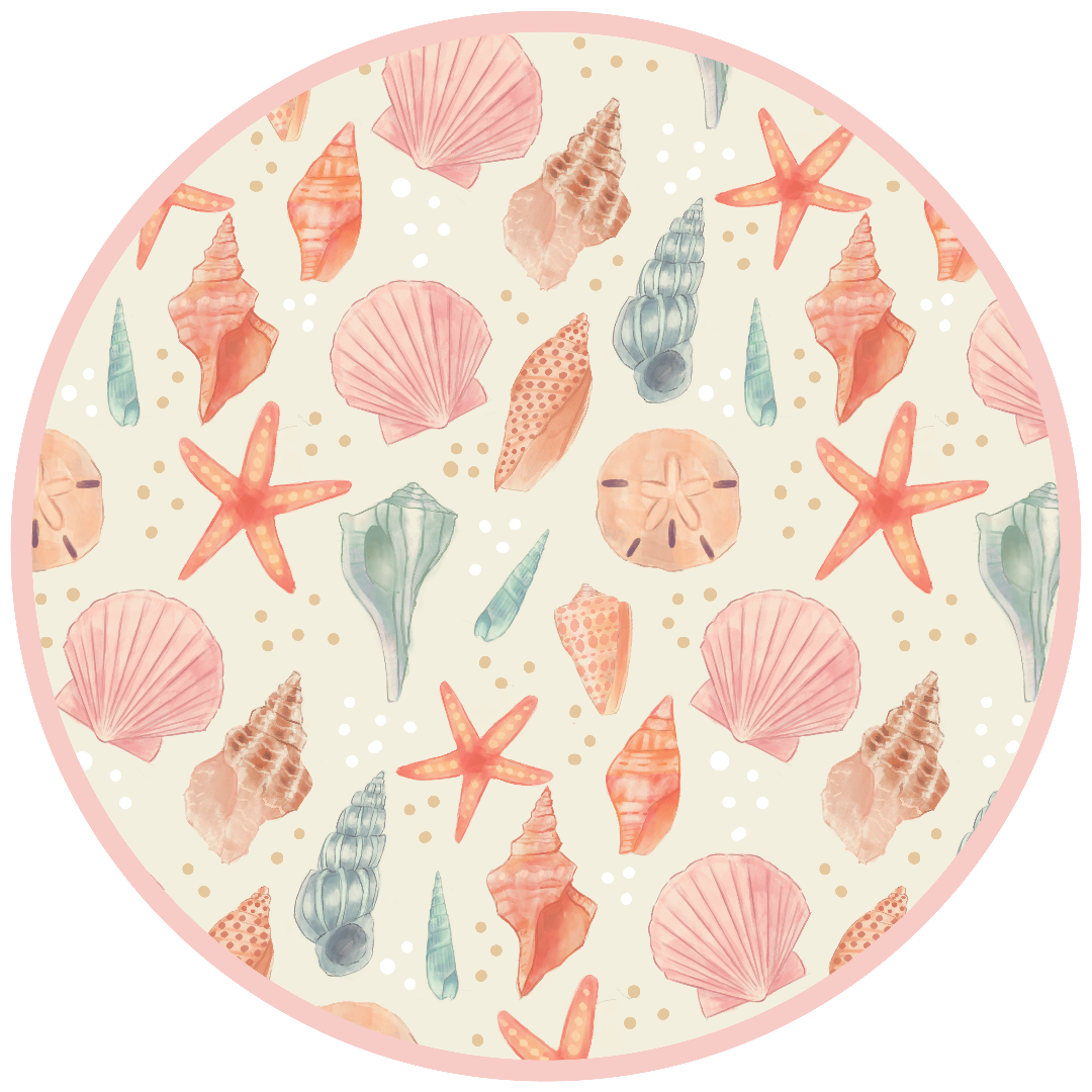 Circle of our Sandy Seashell print on a white background.