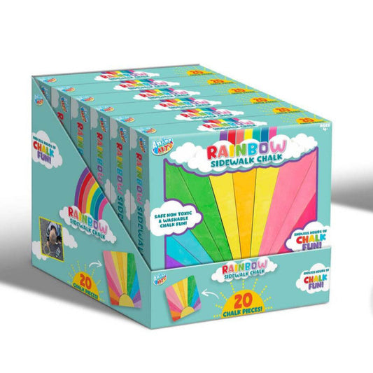 Two boxes of Rainbow Sidewalk Chalk with colorful packaging on a white background