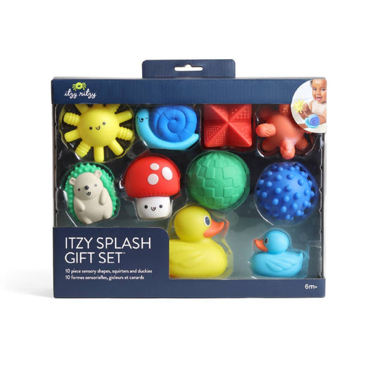 gift set of 10 itzy bath toys including ducks, animals, and shapes