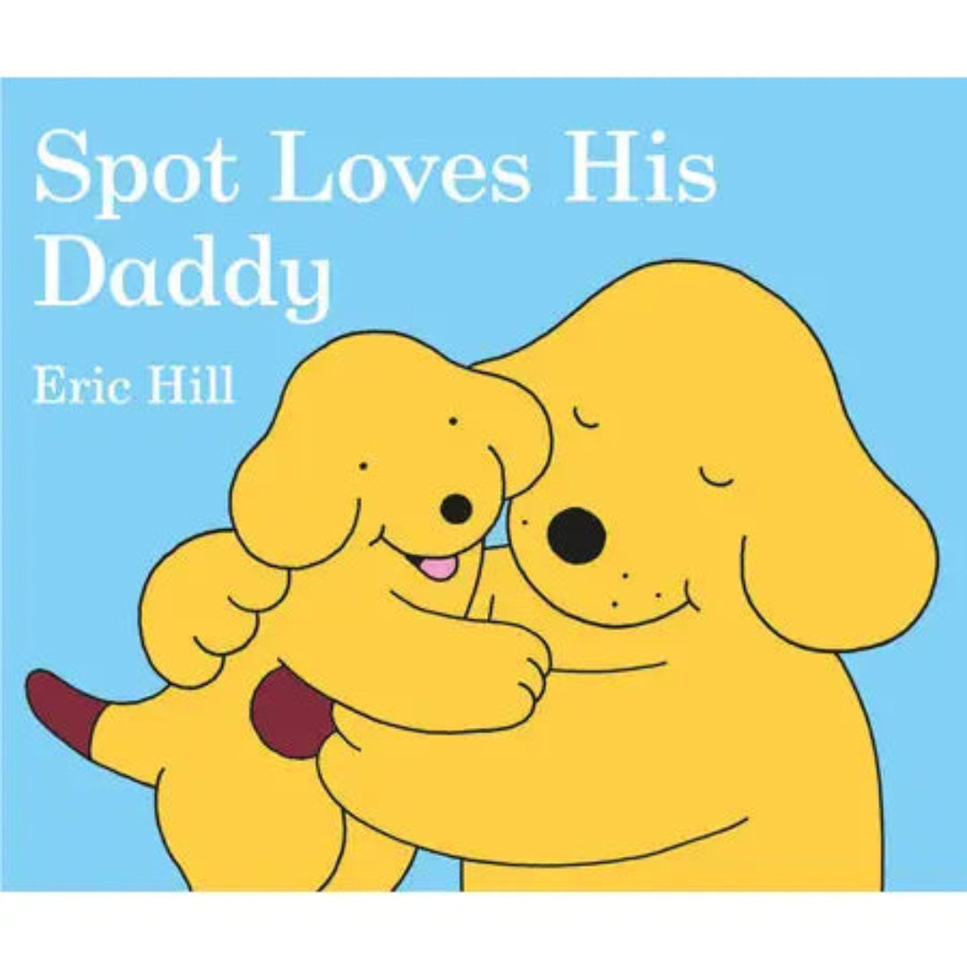 dad dog and puppy dog hugging