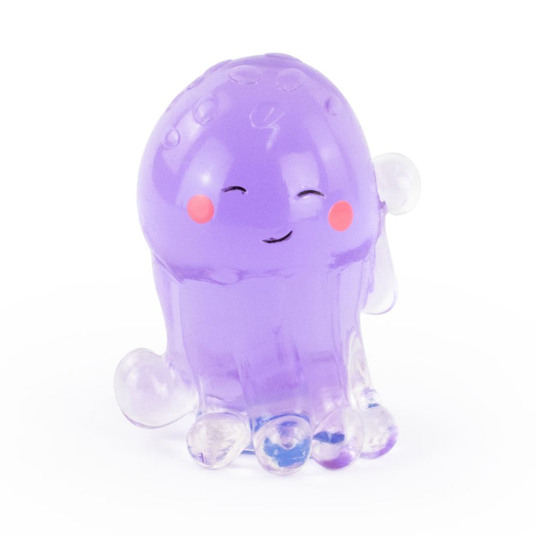 squeezy octopus toy that comes in pink, blue, and purple