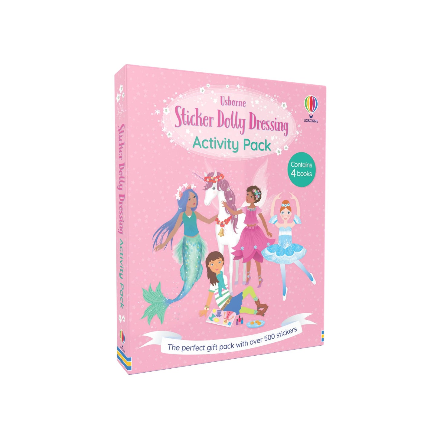 Pink activity pack with stickers featuring characters on a white background