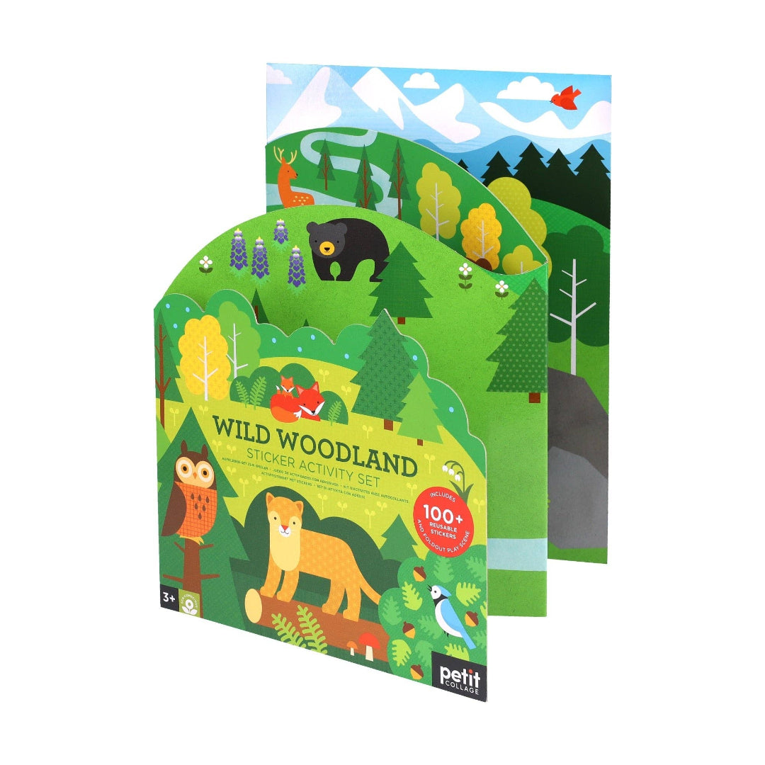 Wild Woodland sticker activity set packaging with forest design and Petit branding.
