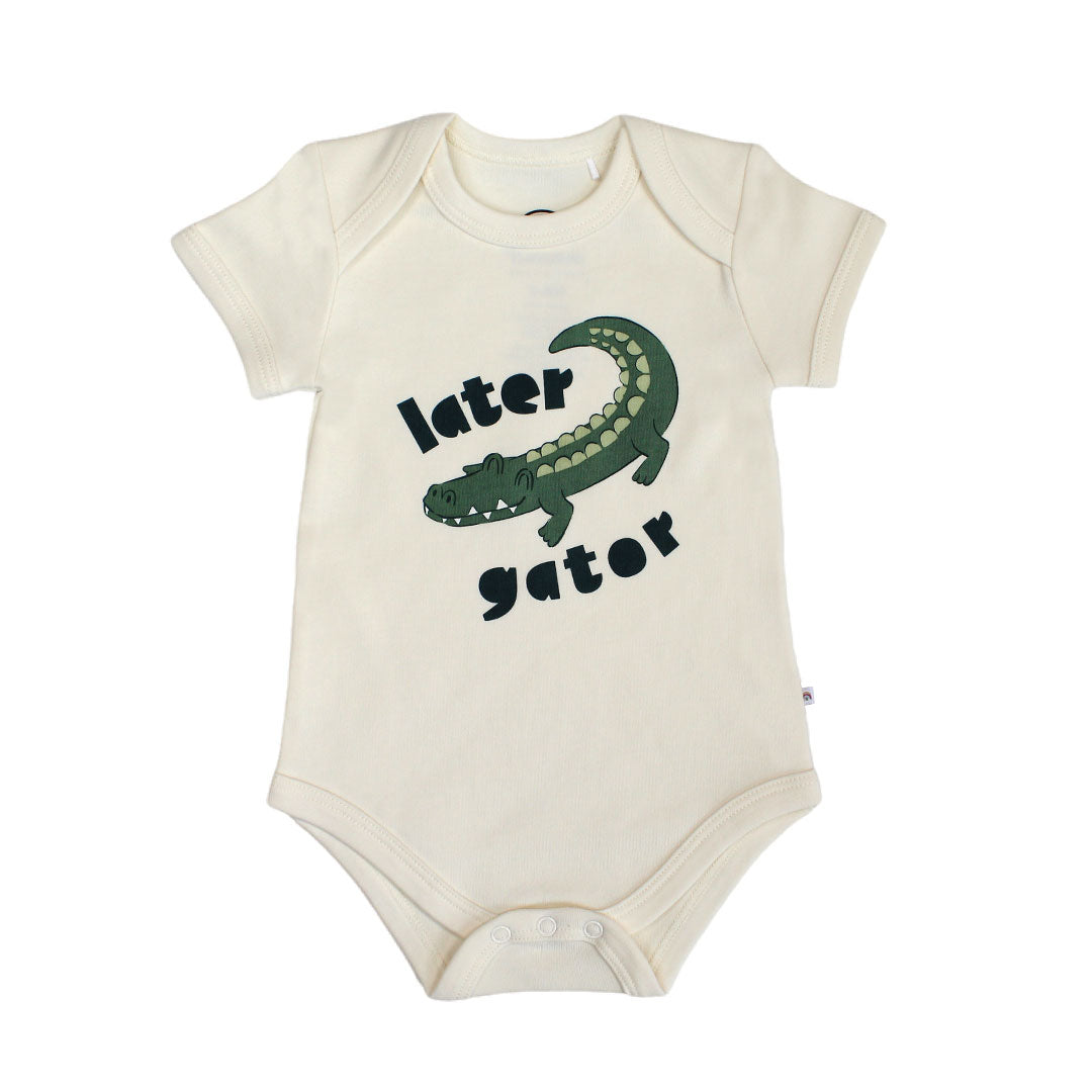 the "later gator" cotton onesie. this design says "later gator" with a alligator across it.