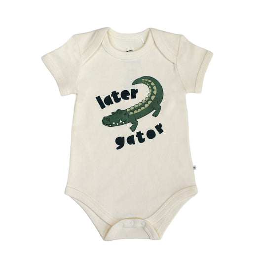 the "later gator" cotton onesie. this design says "later gator" with a alligator across it.