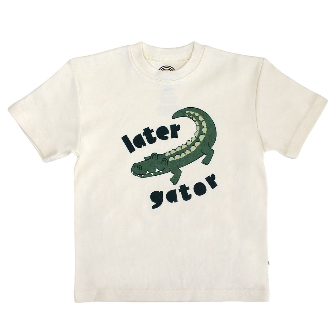 the "later gator" cotton t-shirt. this design says "later gator" with a alligator across it.