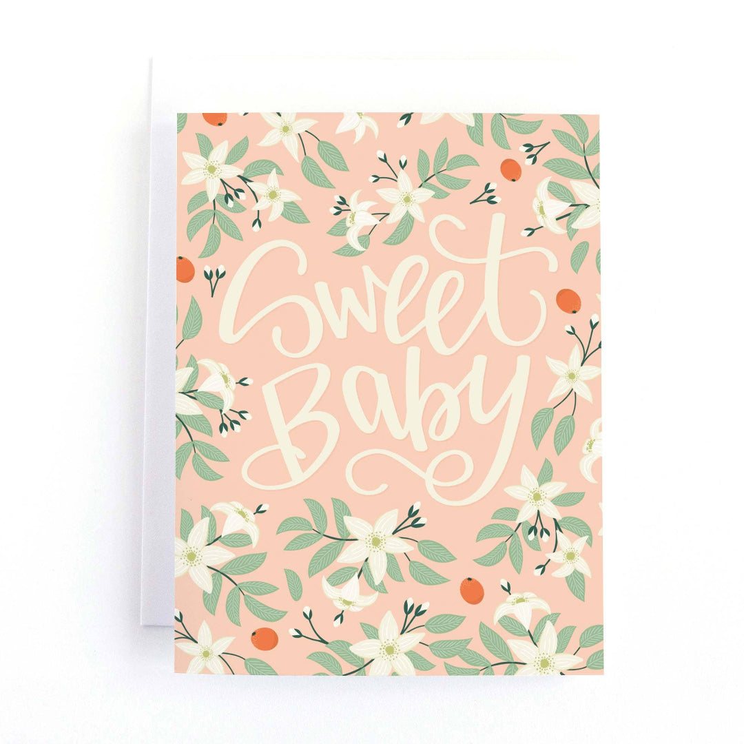baby shower card that says sweet baby and has a floral background