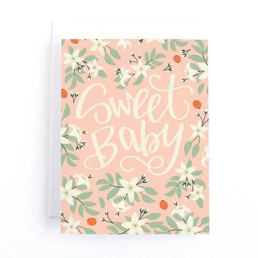 baby shower card that says sweet baby and has a floral background