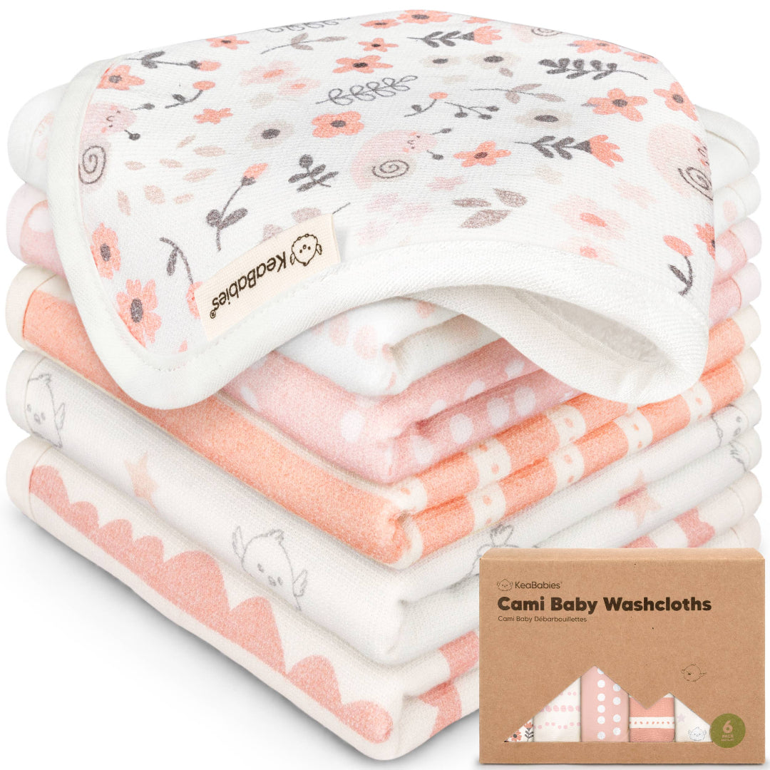 pack of 6 white and pink washcloths