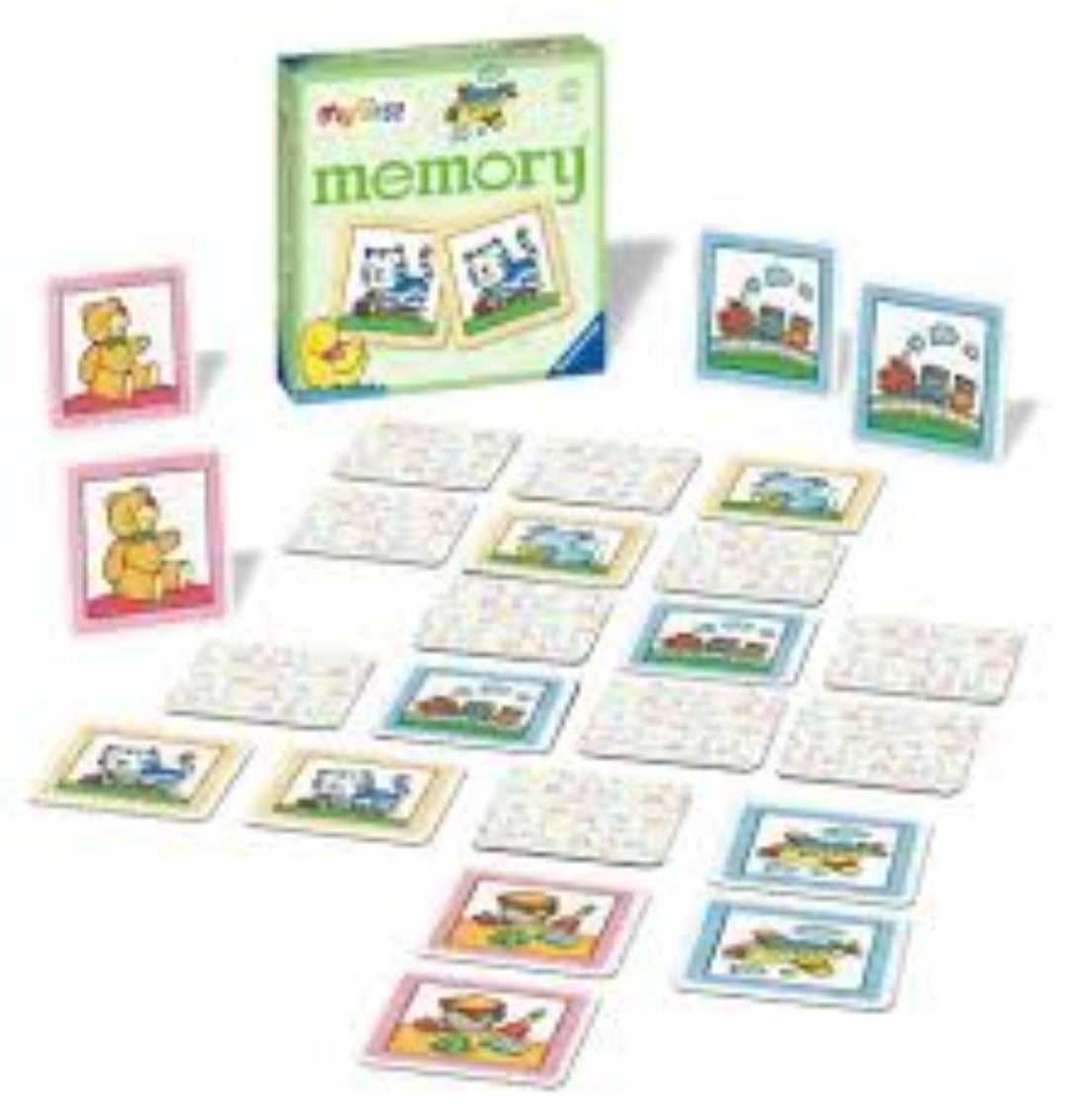 Memory game with cards and packaging on a white background