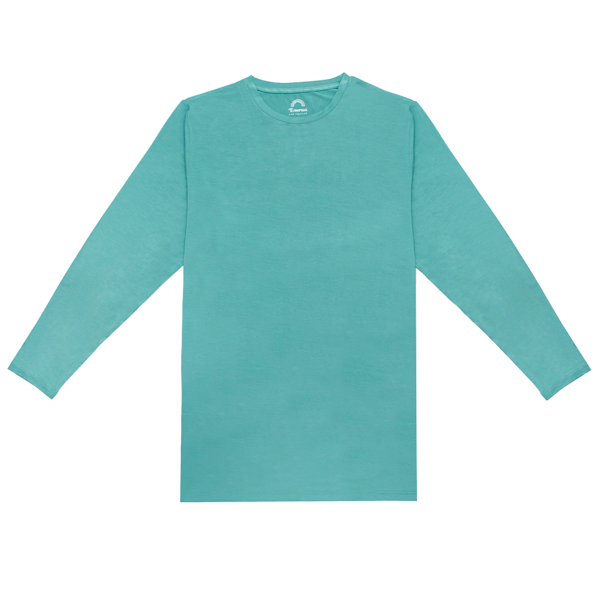 Teal long-sleeve shirt on a white background